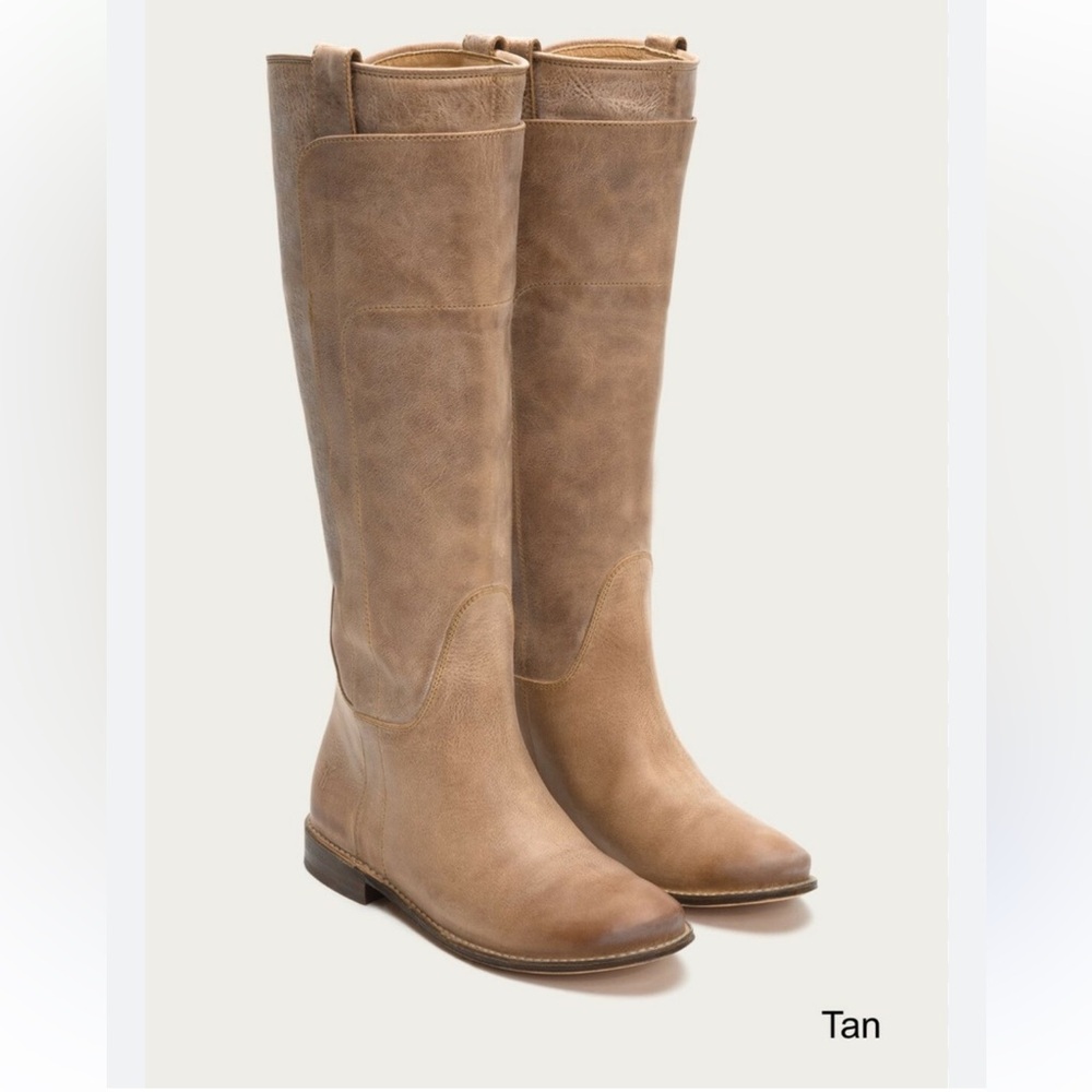 FRYE Paige Tall Riding Boot Burnished Distressed Taupe Tan